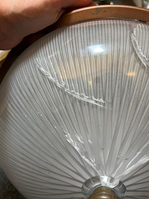 Lot 359 - A pair of Holophane glass pendant lights
