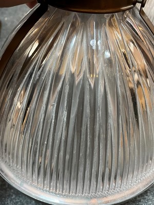 Lot 359 - A pair of Holophane glass pendant lights
