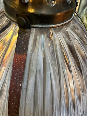 Lot 359 - A pair of Holophane glass pendant lights