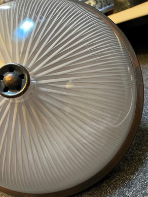 Lot 359 - A pair of Holophane glass pendant lights