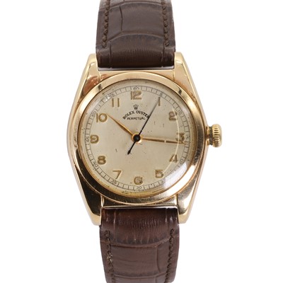 Lot 342 - A gentlemen's 14ct gold Rolex Oyster Perpetual automatic strap watch