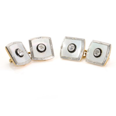 Lot 307 - A pair of Art Deco mother of pearl and diamond cufflinks