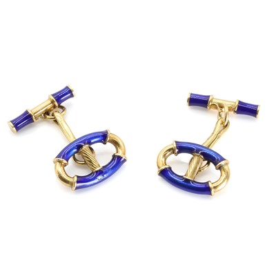 Lot 308 - A pair of enamelled gold cufflinks