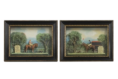 Lot 462 - A pair of equestrian wax dioramas