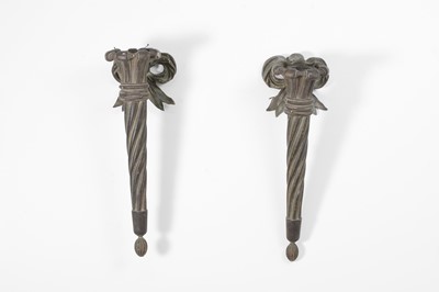 Lot 298 - A pair of painted wooden flambeau wall lights