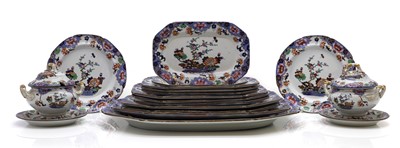 Lot 357 - A Spode New Stone dinner service decorated in the Imari palette