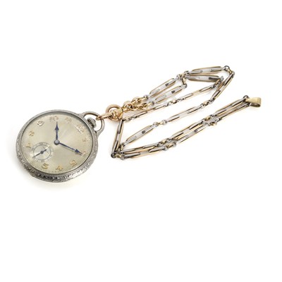 Lot 334 - An open faced top wind Hamilton pocket watch and an Art Deco watch chain