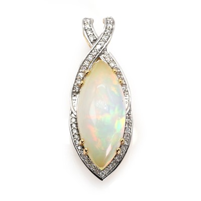 Lot 1223 - An 18ct gold Ethiopian opal and diamond pendant, by Lorique