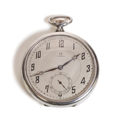 Lot 1444 - A silver top wind open faced Omega pocket watch