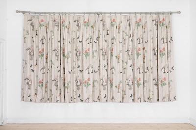 Lot 546 - A pair of lined and interlined cotton curtains in Nina Campbell 'Perroquet'