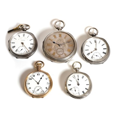 Lot 1442 - A group of silver and rolled gold open faced pocket watches