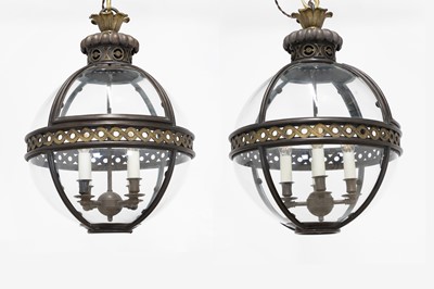 Lot 95 - A pair of bronze, gilt-brass and glass 'Original' globe lanterns by Jamb London