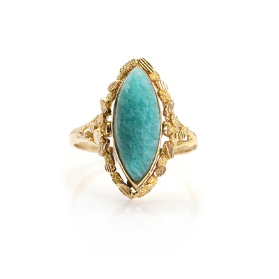 Lot 1169 - A continental cultured pearl and amazonite swivel head ring