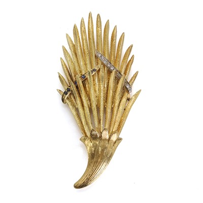 Lot 87 - An Italian sapphire and diamond arrows and quiver brooch, c.1950