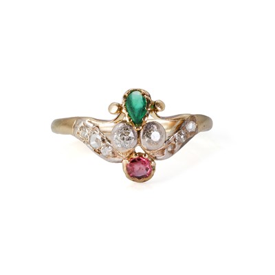 Lot 1010 - A 19th century ruby, diamond and green paste ring