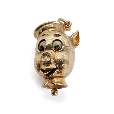 Lot 1078 - A novelty 9ct gold pig head charm