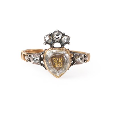 Lot 1002 - An antique rock crystal and rose cut diamond memorial ring