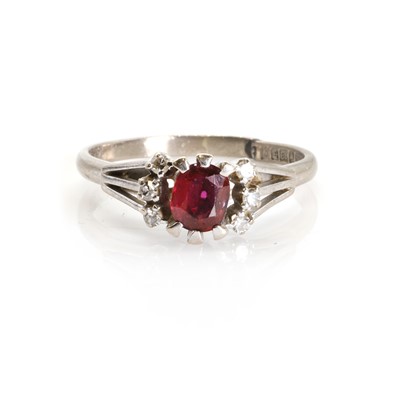 Lot 1178 - An 18ct white gold ruby and diamond ring