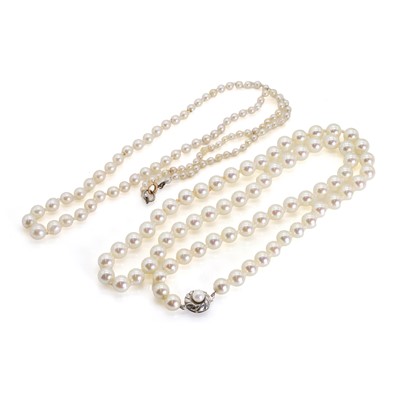 Lot 1333 - Two single row cultured pearl necklaces