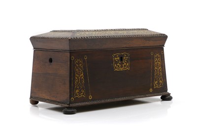 Lot 513A - A Regency brass inlaid rosewood tea caddy