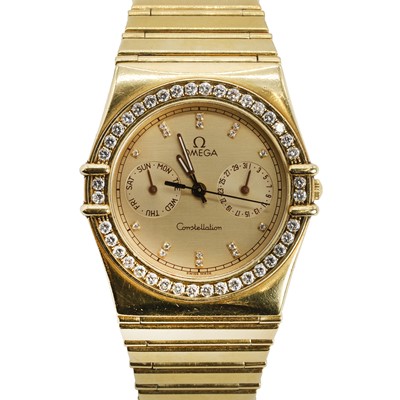 Lot 361 - An 18ct gold diamond set Omega Constellation quartz bracelet watch, c.1986