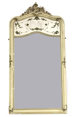 Lot 686 - A Louis XV-style painted and parcel-gilt wood and gesso trumeau mirror