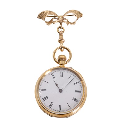 Lot 1451 - An 18ct gold top wind open faced fob watch