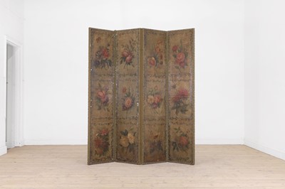 Lot 195 - A painted leather screen