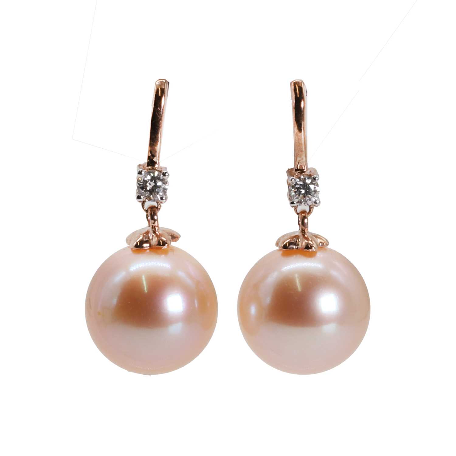 Lot 1206 - A pair of pearl and diamond drop earrings