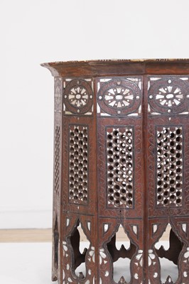 Lot 432 - A wooden, mother-of-pearl, bone and metal-inlaid octagonal table