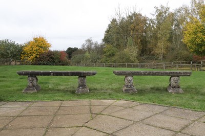 Lot 629 - A pair of composition stone garden benches