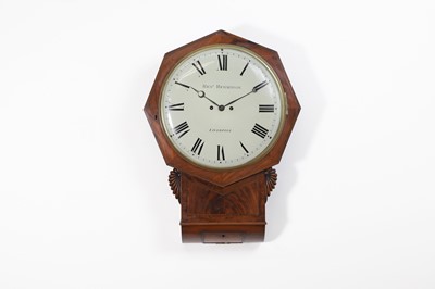 Lot 218 - A mahogany and rosewood octagonal drop-dial wall clock