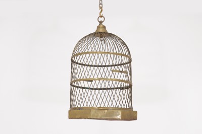 Lot 128 - A brass hanging birdcage lantern