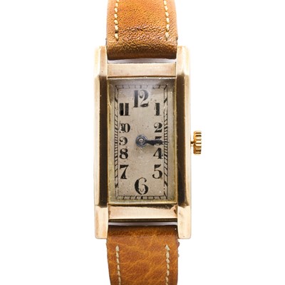 Lot 1457 - A 9ct gold Art Deco mechanical strap watch