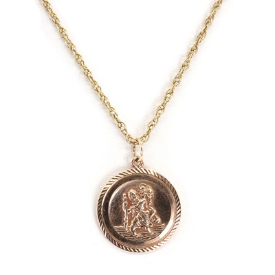 Lot 1400 - A 9ct gold St Christopher pendant and two 9ct gold chains