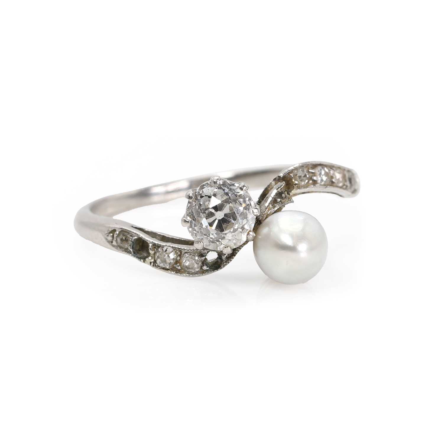 Lot 1196 - A Toi et Moi cultured pearl and diamond ring