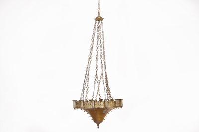 Lot 320 - A Gothic Revival gilt and enamelled brass plafonnier