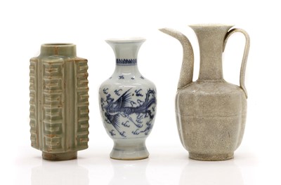 Lot 206 - A Chinese celadon-glazed cong vase