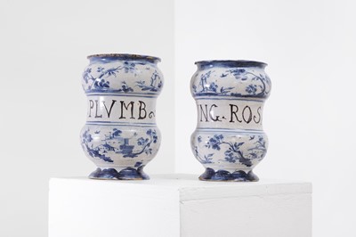 Lot 205 - Two maiolica blue and white albarelli