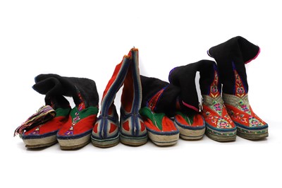 Lot 547 - A collection of felt, woollen and embroidered Tibetan boots