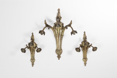 Lot 99 - Three Louis XVI-style gilt-brass wall lights