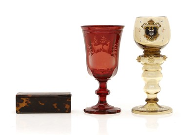 Lot 295 - A German cranberry glass goblet