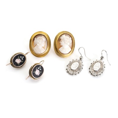 Lot 1330 - A group of three pairs of gold and silver earrings