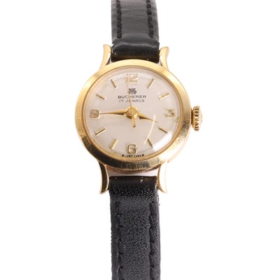 Lot 370 - A ladies' 18ct gold Bucherer mechanical strap wristwatch