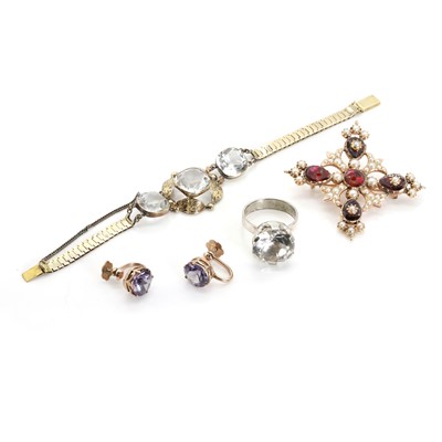 Lot 1372 - A group of gold and silver gemstone set jewellery