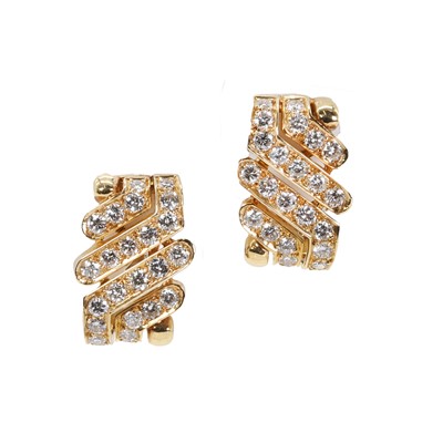 Lot 1129 - A pair of 18ct gold diamond clip earrings, by OJ Perrin