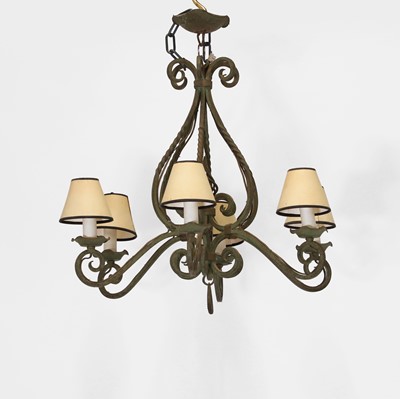 Lot 153 - A wrought-iron six-branch chandelier