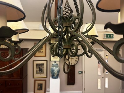 Lot 153 - A wrought-iron six-branch chandelier