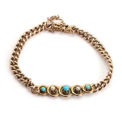 Lot 1040 - An Edwardian turquoise and split pearl bracelet