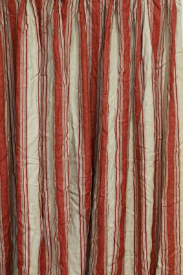 Lot 397 - A pair of red and cream striped linen curtains